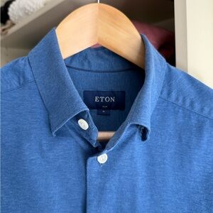Eton Men's Casual Blue Button Down Long Sleeved Jersey Shirt